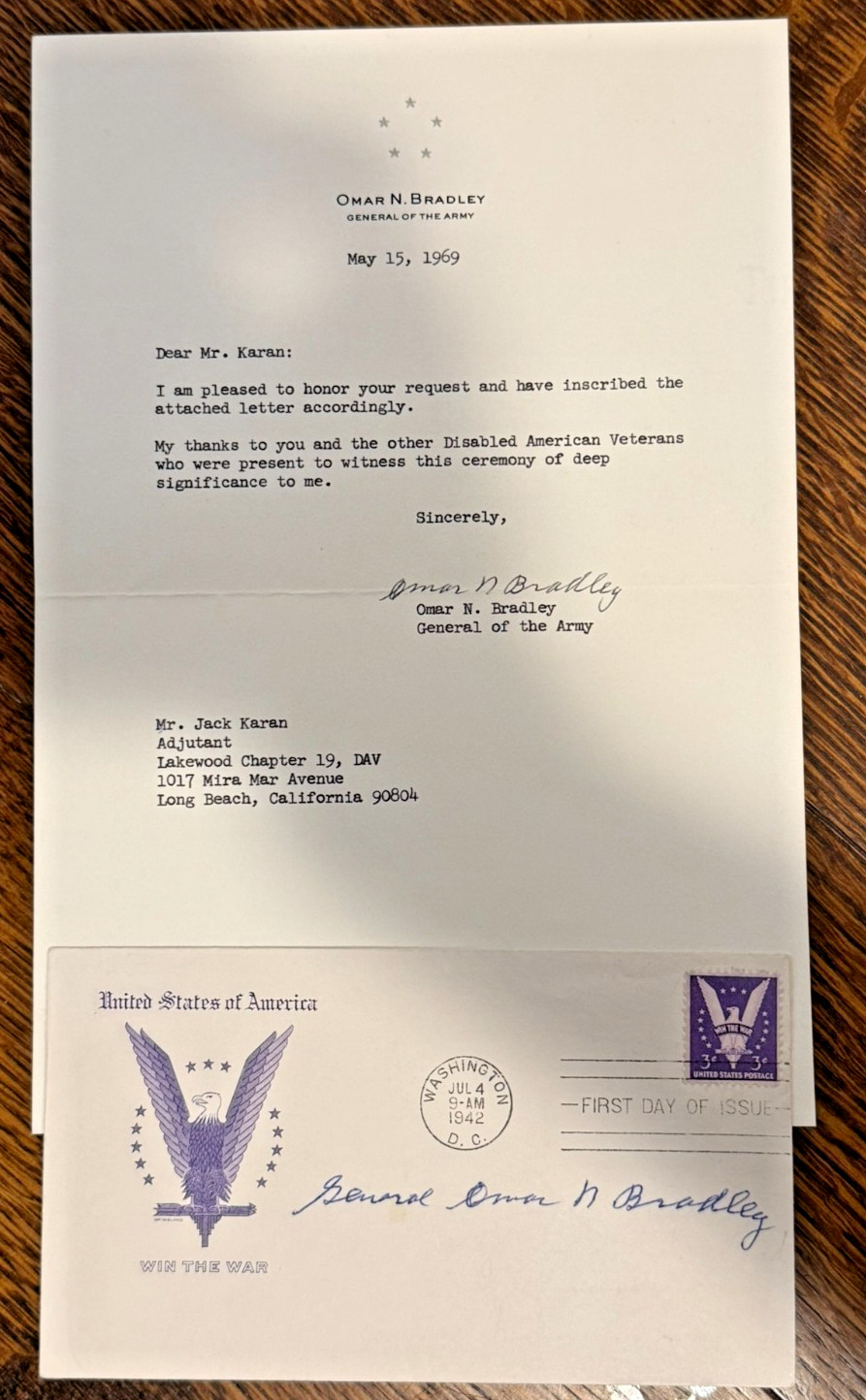 Omar Bradley Signed Letter + WWII FDC Autograph Beckett BAS Certified Gen Army Omar Bradley Signed Letter + WWII FDC Autograph Beckett BAS Certified Gen Army