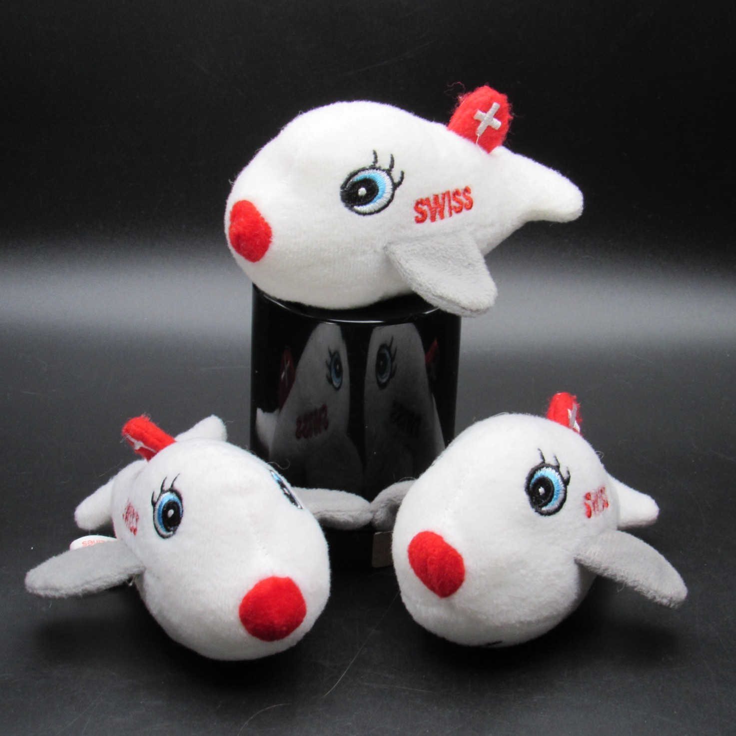 Swiss International Air Lines Plush Airplane Mascot Toy Three (3) White Red 5" Swiss International Air Lines Plush Airplane Mascot Toy Three (3) White Red 5"