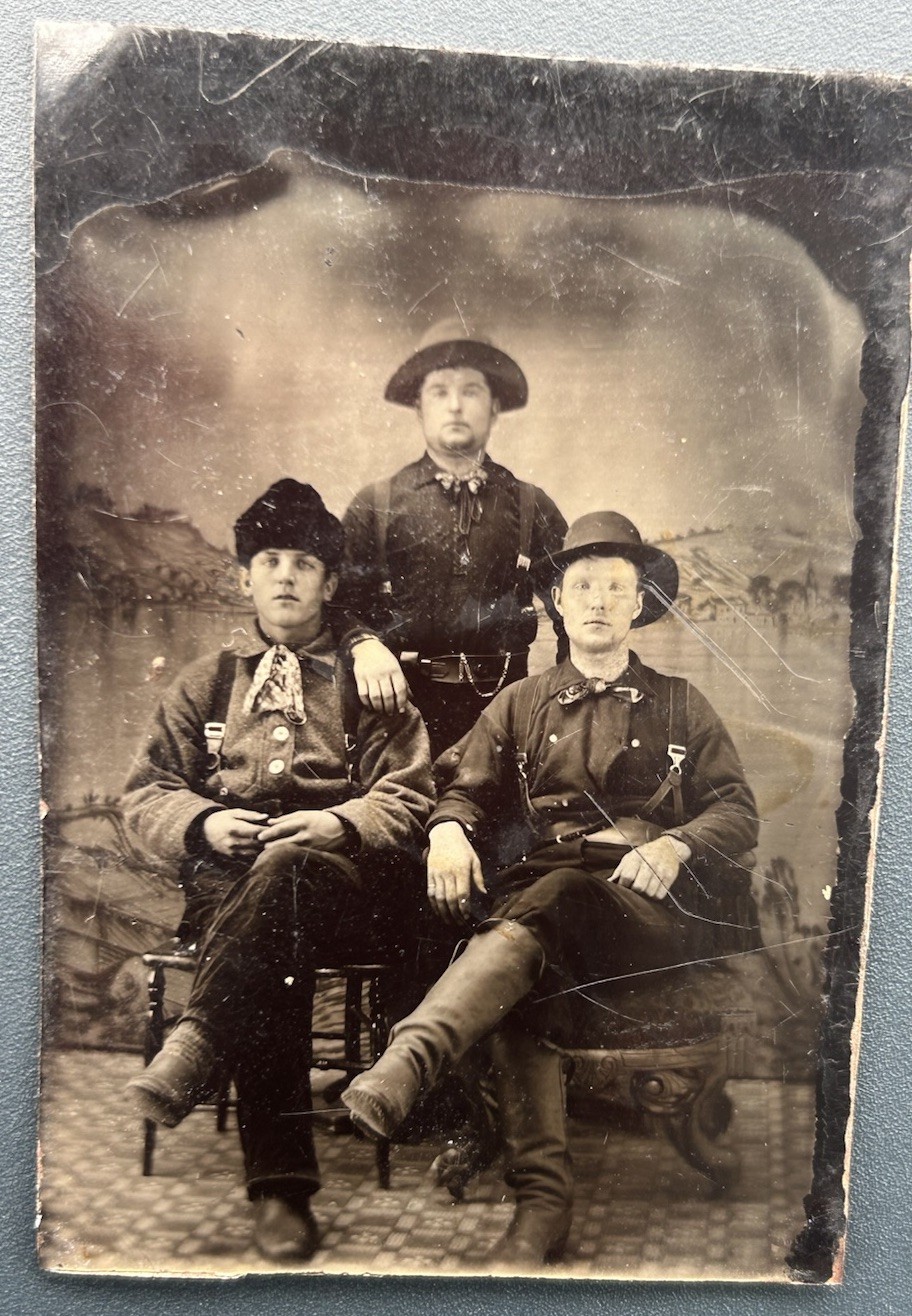 1870s Original Tintype Photo - Three Cowboys Western Frontier 1/6th Plate 1870s Original Tintype Photo - Three Cowboys Western Frontier 1/6th Plate