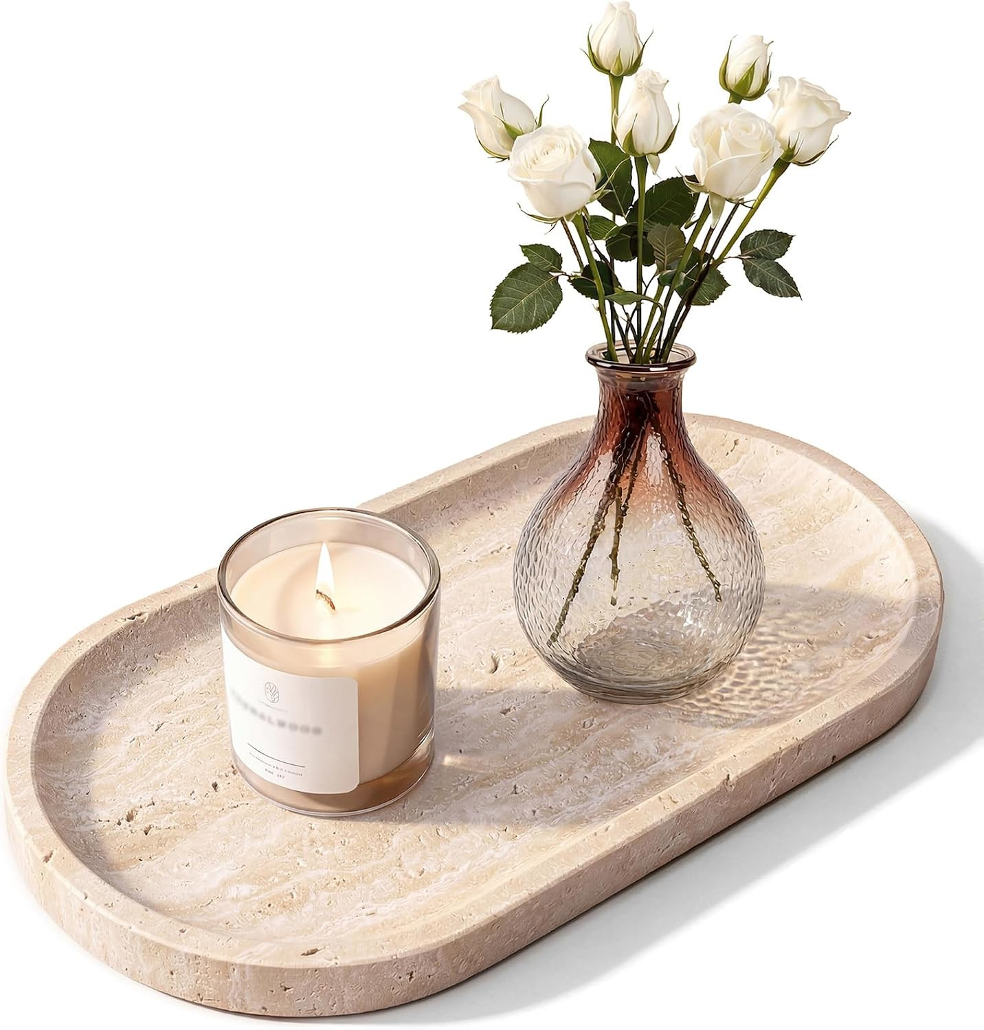 Natural Italian Travertine Tray Oval Decorative Marble Vanity Tray