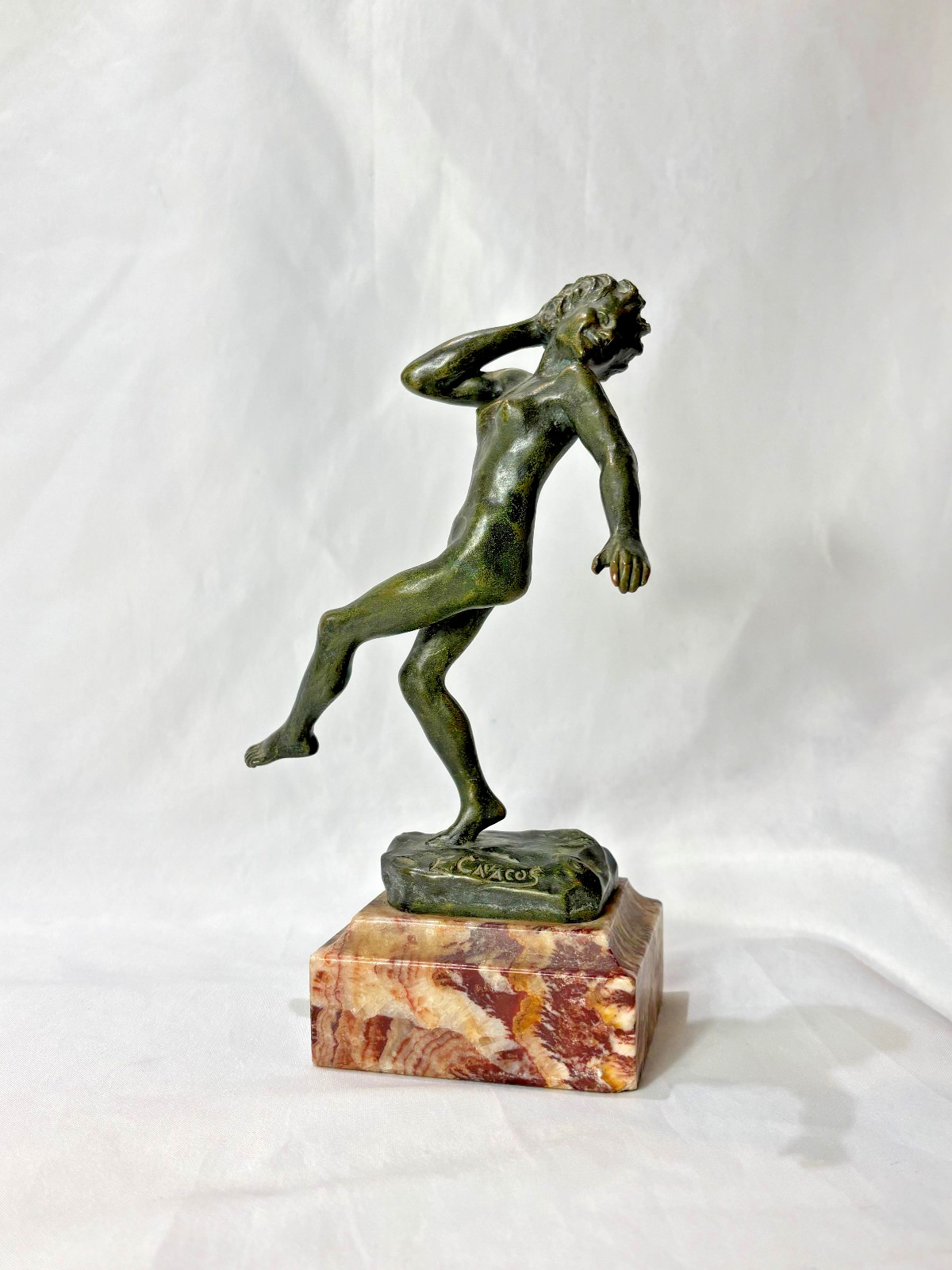 Vtg Bronze Statue E Cavacos Dancing Woman Femme Dansant On Marble Base Vtg Bronze Statue E Cavacos Dancing Woman Femme Dansant On Marble Base