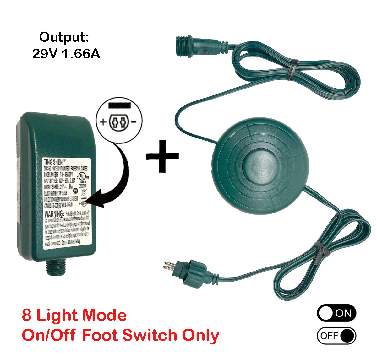 Set Adapter DC 29V 1.66A + Power Cord Foot Switch 1/2in Plug 6Ft - 8 LIGHT MODE Set Adapter DC 29V 1.66A + Power Cord Foot Switch 1/2in Plug 6Ft - 8 LIGHT MODE