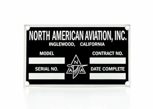 North American Aviation Data Plate DPL-0108 North American Aviation Data Plate DPL-0108