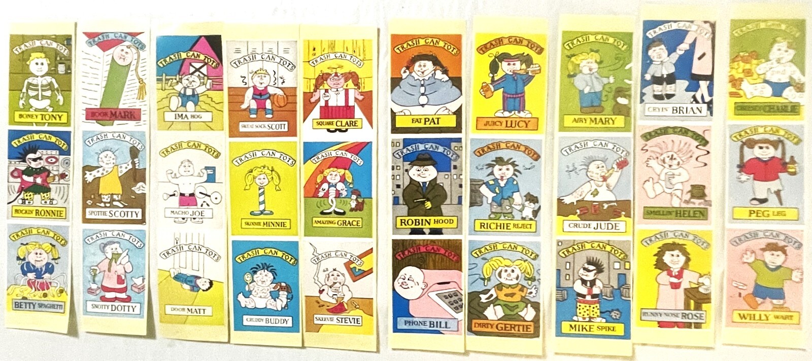 Vintage 1980s Trash Can Tots Complete Set 🗑️ All 10 Strips 30 Characters NOS