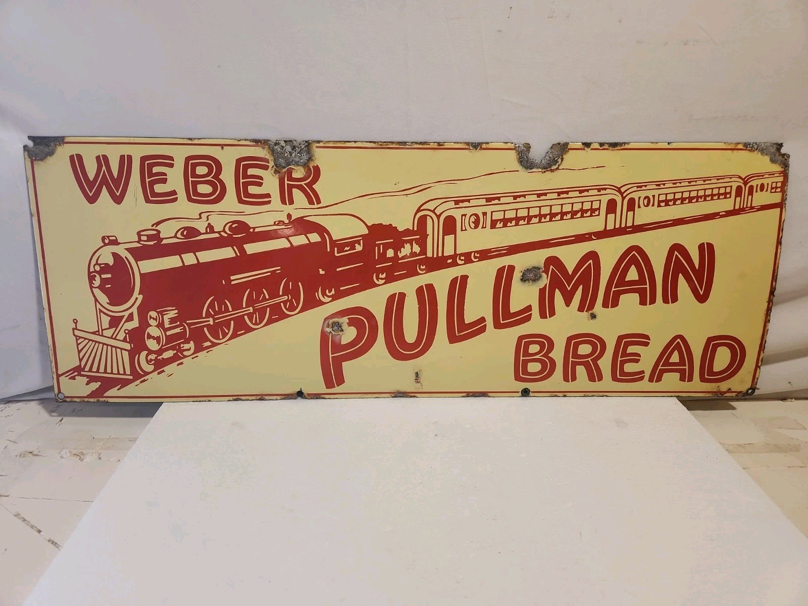 Circa 1910 Pullman Bread By Weber Porcelain Advertising Sign w/ Locomotive RARE Circa 1910 Pullman Bread By Weber Porcelain Advertising Sign w/ Locomotive RARE