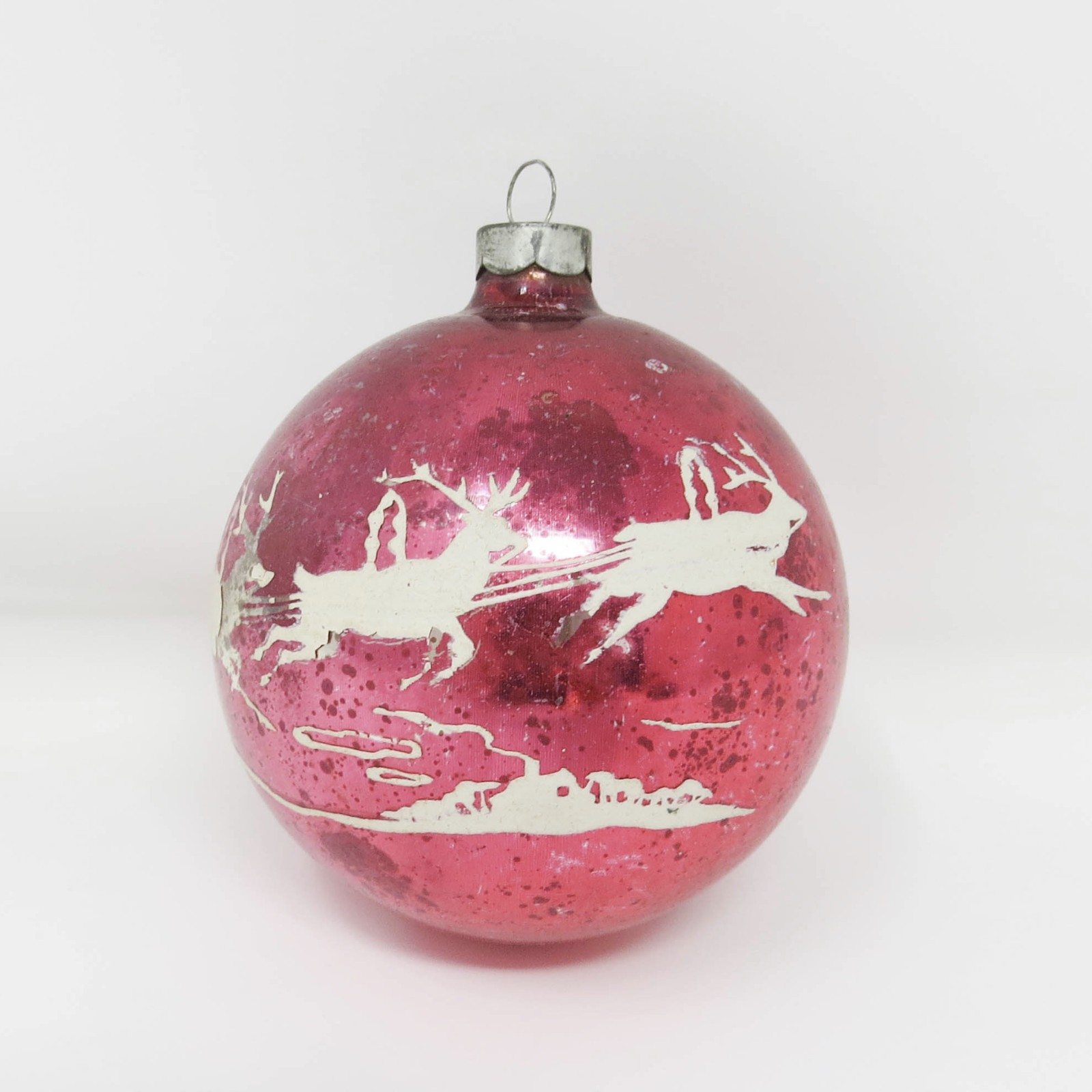 Large Vintage Reindeer Sleigh Stenciled Christmas Ornament ~ US of A ~ 2-3/4" Large Vintage Reindeer Sleigh Stenciled Christmas Ornament ~ US of A ~ 2-3/4"