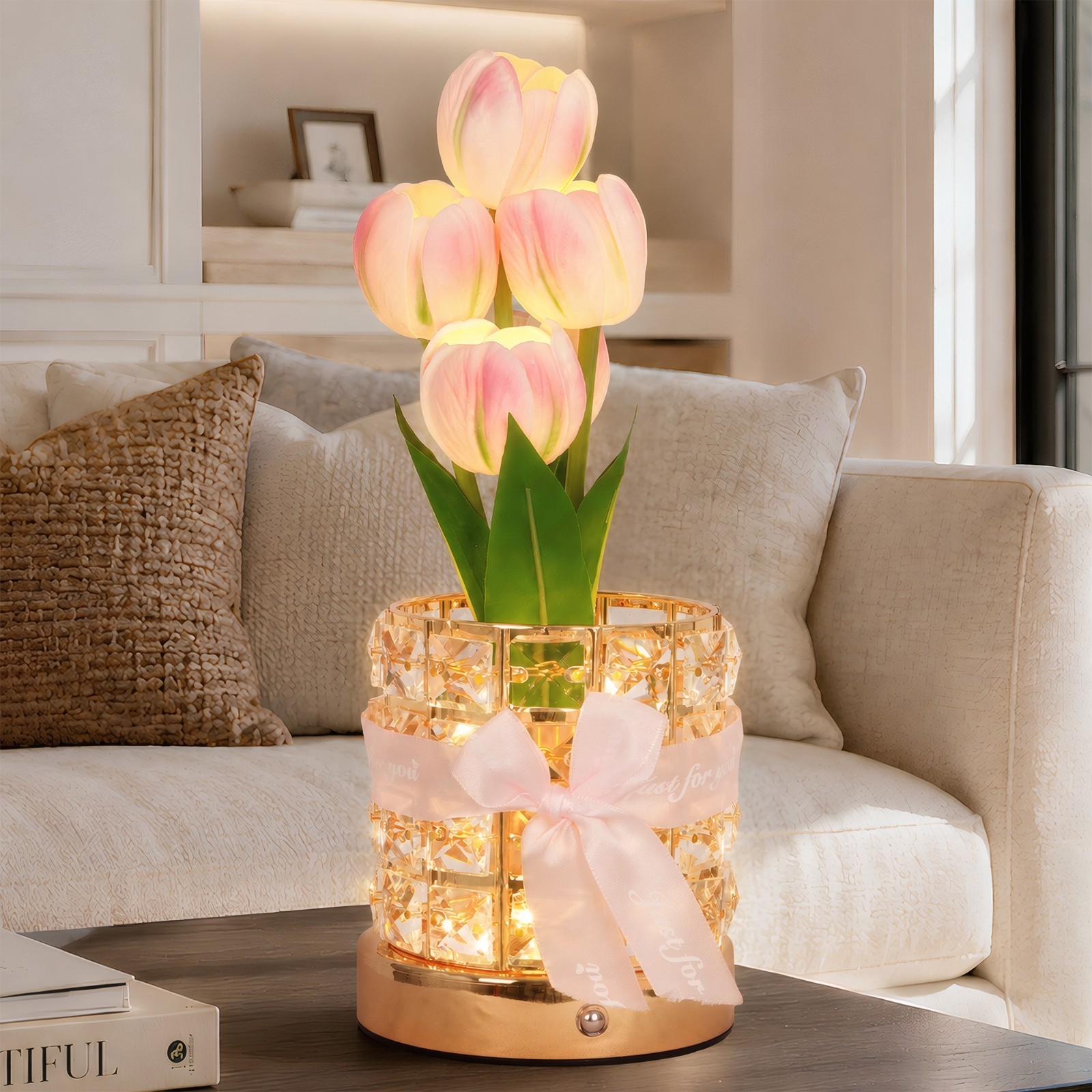 Crystal Basin Pink Tulip Table Lamp,5''living Room Bedroom Home Decoration Light Crystal Basin Pink Tulip Table Lamp,5''living Room Bedroom Home Decoration Light