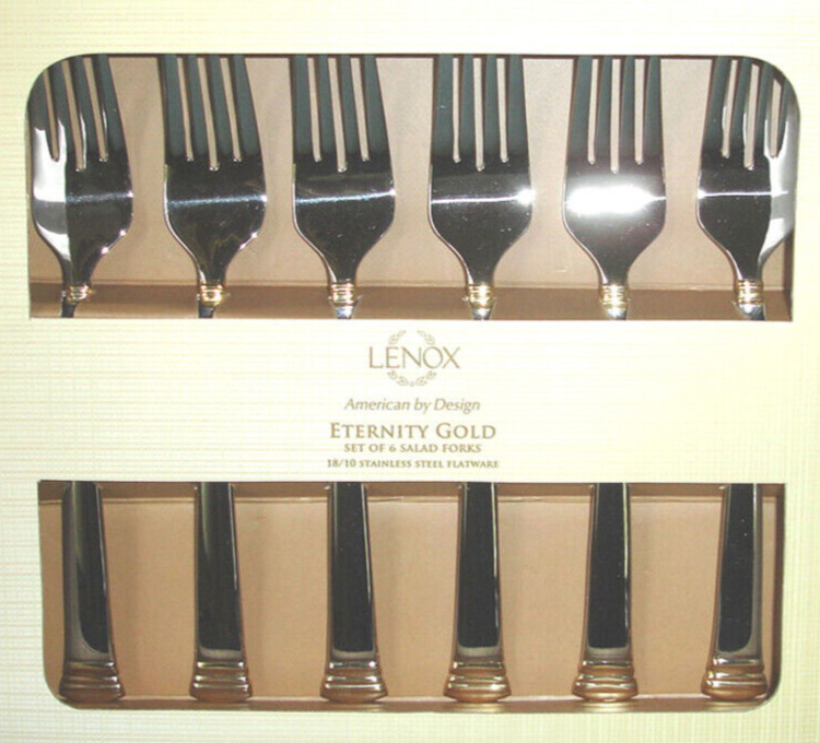 Lenox Eternity Gold Salad Forks Set of 6 Stainless Flatware New in Box Lenox Eternity Gold Salad Forks Set of 6 Stainless Flatware New in Box