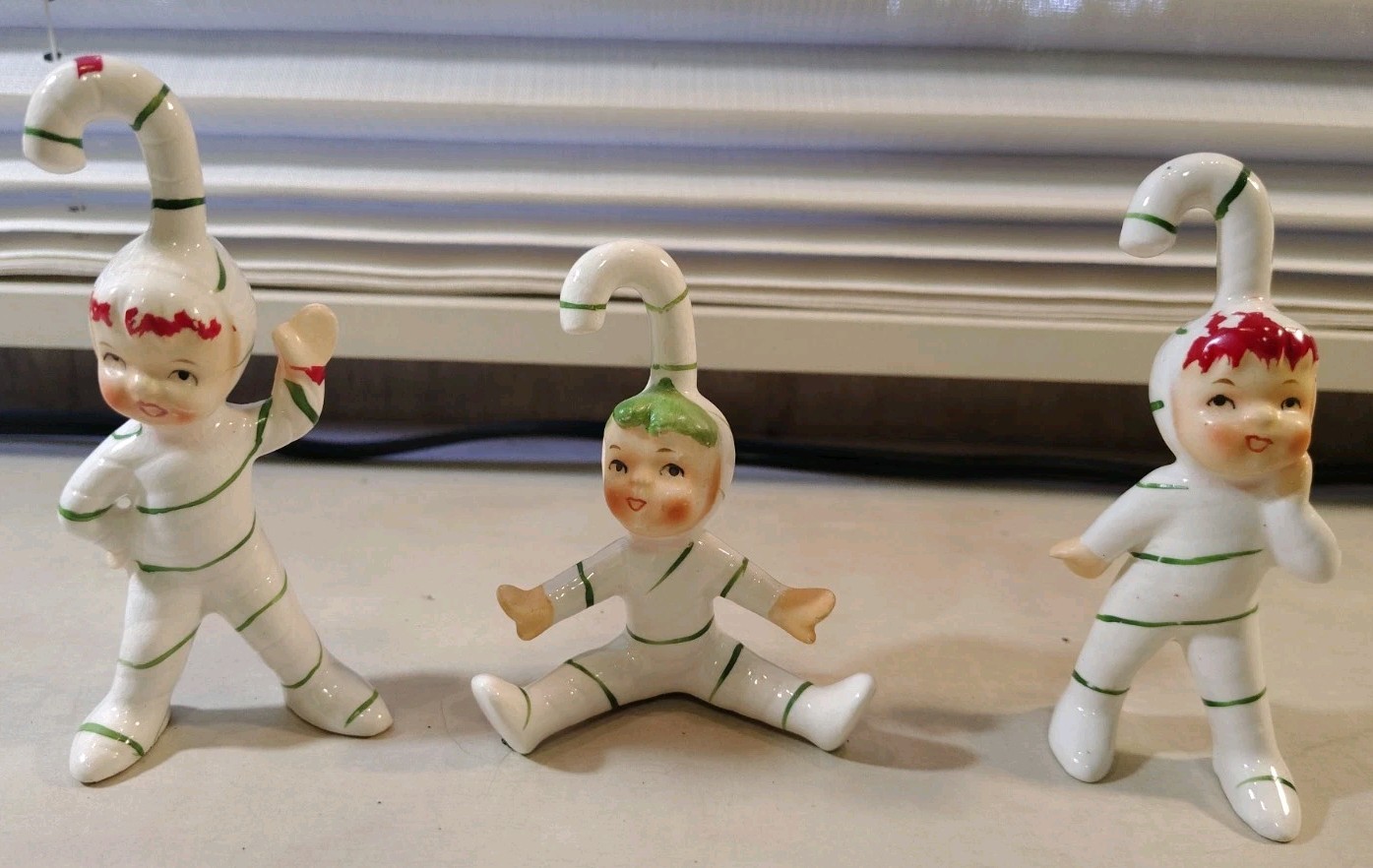 Vintage Geo Z Lefton Christmas Candy Cane Pixie Elf Figurines Set of 3 Vintage Geo Z Lefton Christmas Candy Cane Pixie Elf Figurines Set of 3