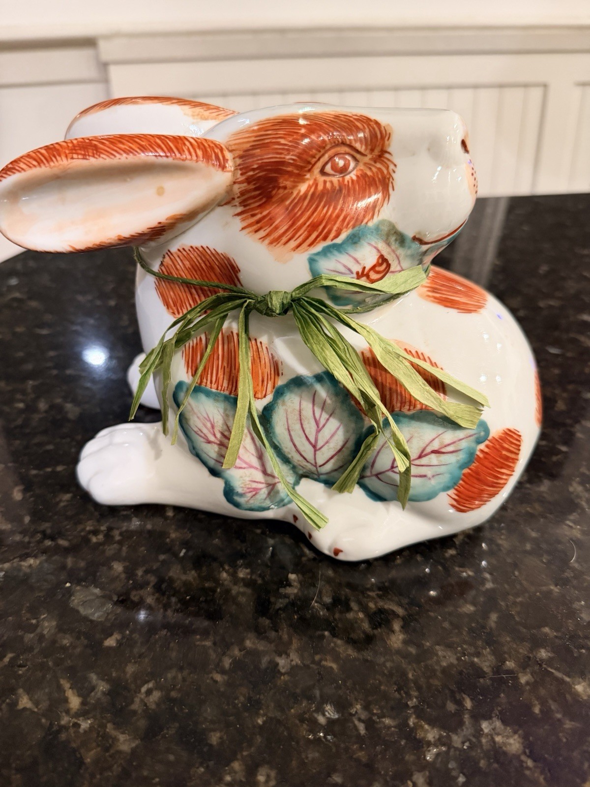 Vintage Japanese Kutani Porcelain Rabbit Figurine Hand Painted Imari Style Bunny
