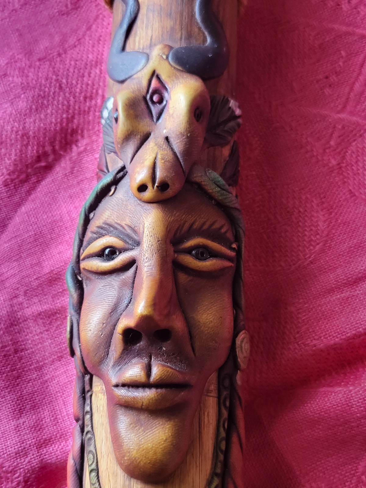 Native American Spirit Face Tomahawk Style Artisan Pipe OOAK Tourmaline 25" Z