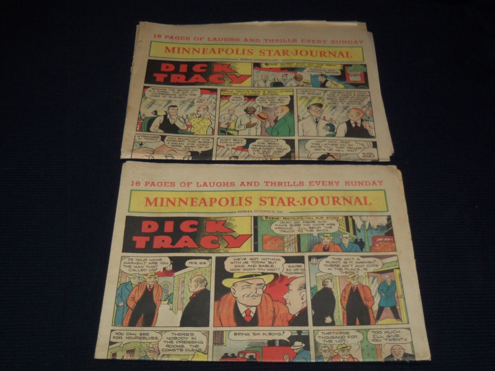 1939 OCTOBER 22 & 29 MINNEAPOLIS STAR JOURNAL COLOR COMICS LOT OF 2 - NP 2151X