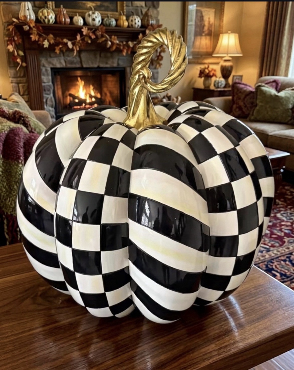 MACKENZIE CHILDS Rare 17” Gold Medal Courtly Check Pumpkin ~ Rare ~ New MACKENZIE CHILDS Rare 17” Gold Medal Courtly Check Pumpkin ~ Rare ~ New