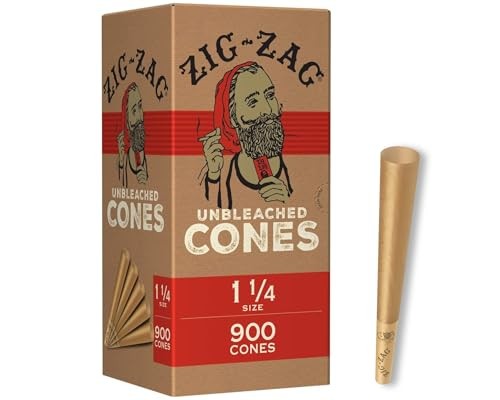 Zig-Zag Pre Rolled Cones Unbleached 1 1/4 Size (900 Cones) Slow Burning Cones Zig-Zag Pre Rolled Cones Unbleached 1 1/4 Size (900 Cones) Slow Burning Cones