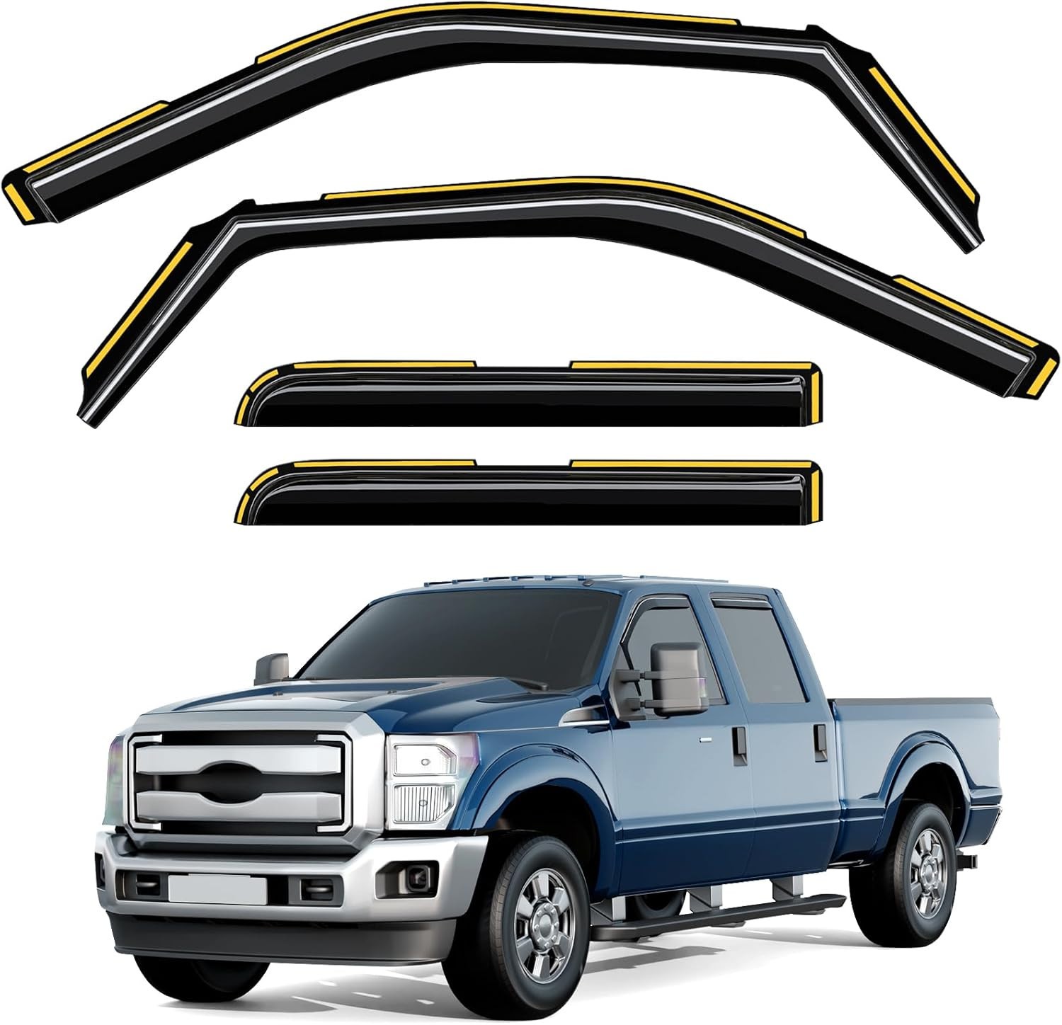 In-Channel Window Rain Guards Fit for Ford F250-F550 2017-2025 Supercrew Cab Ext In-Channel Window Rain Guards Fit for Ford F250-F550 2017-2025 Supercrew Cab Ext