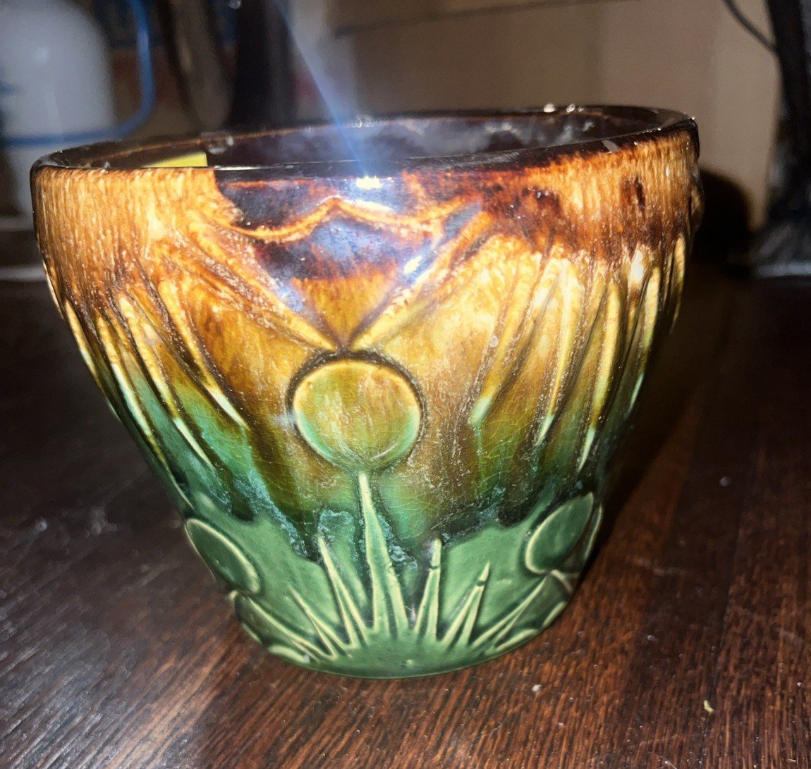 Vintage Robinson Ransbottom Roseville OH Pottery Jardiniere Pot Sun Star Moon 5” Vintage Robinson Ransbottom Roseville OH Pottery Jardiniere Pot Sun Star Moon 5”