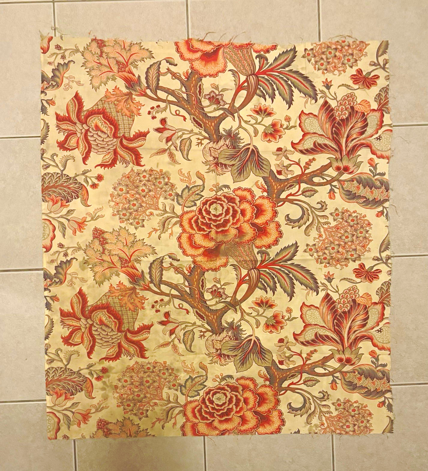 Late 19th early 20th century French Jacobean Cotton Fabric Late 19th early 20th century French Jacobean Cotton Fabric