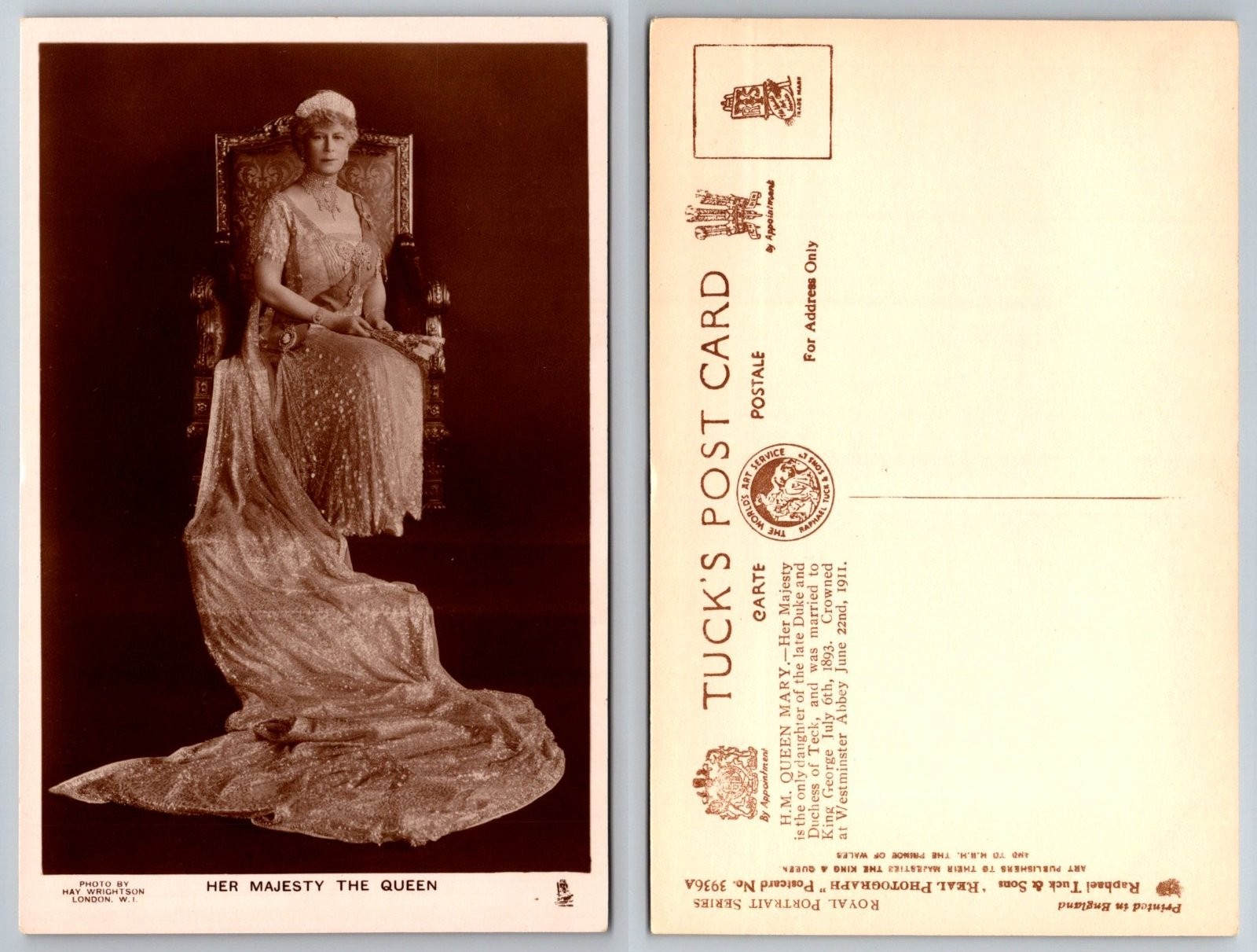 Queen Mary Royal Portrait Real Photograph Raphael Tuck H.F. Wilson Postcard