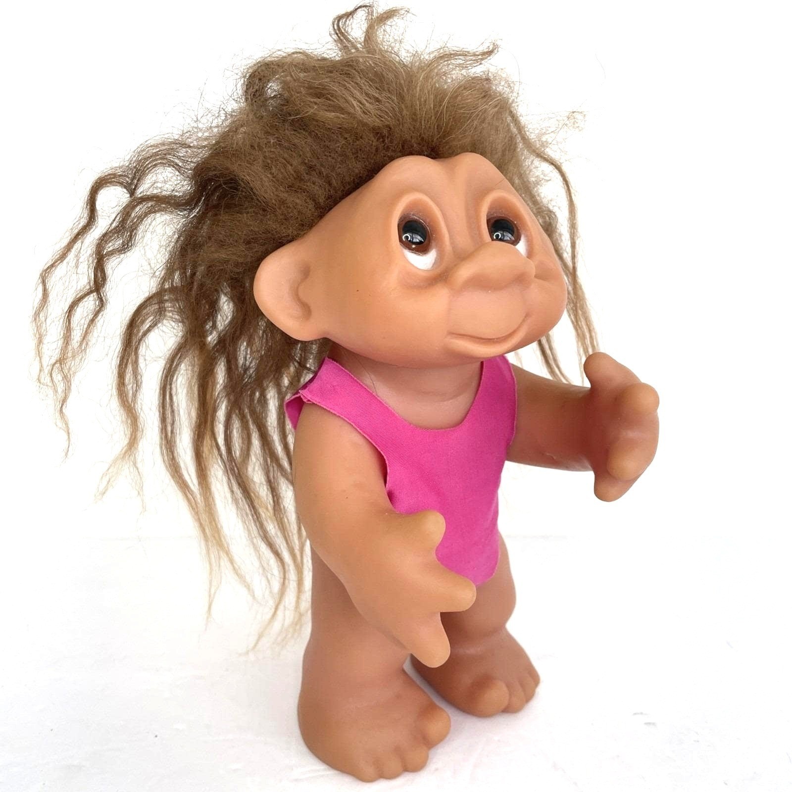 Vintage 1985 Dam Troll Doll Made in Denmark Brown Hair Pink Bodysuit 604 Vintage 1985 Dam Troll Doll Made in Denmark Brown Hair Pink Bodysuit 604