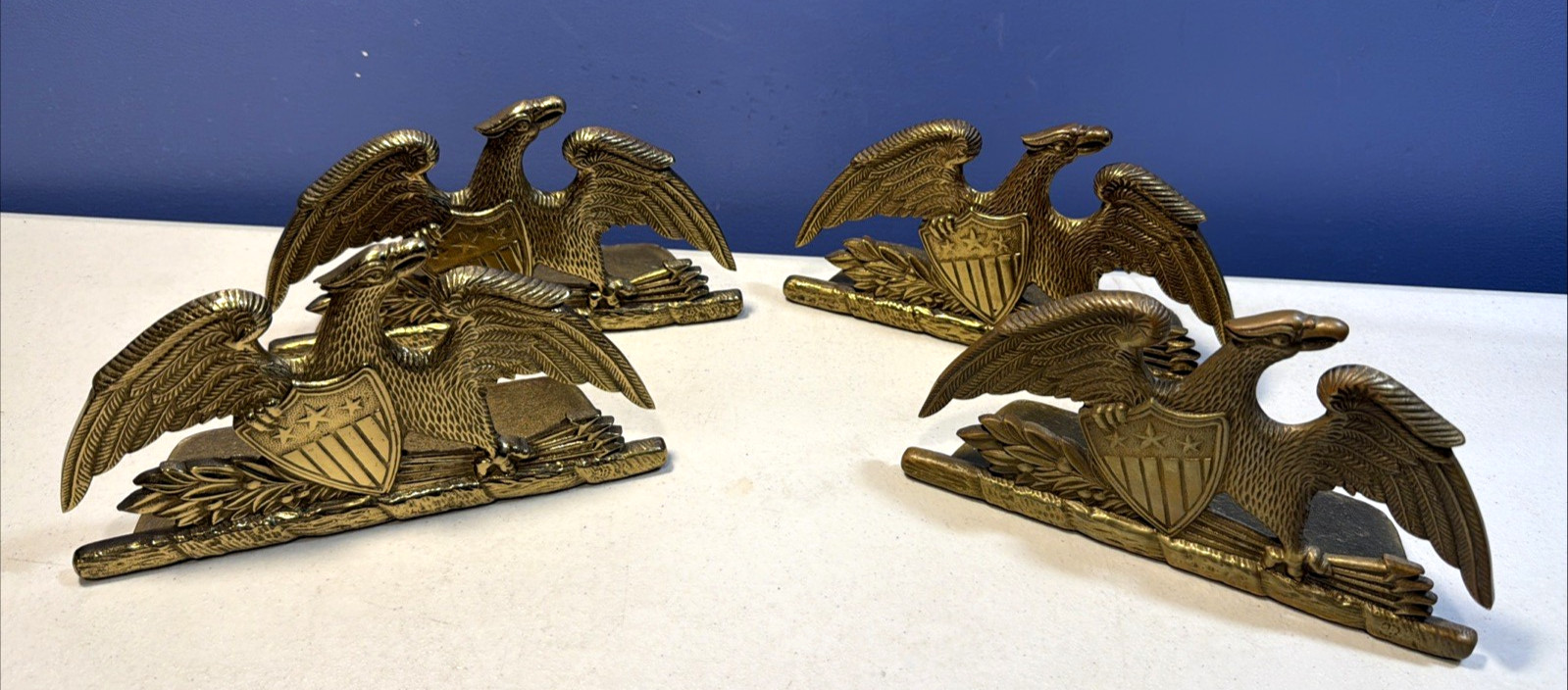 1952 Virginia Metalcrafters Solid Brass Spread Eagle Bookends Pair 8-9 1952 Virginia Metalcrafters Solid Brass Spread Eagle Bookends Pair 8-9