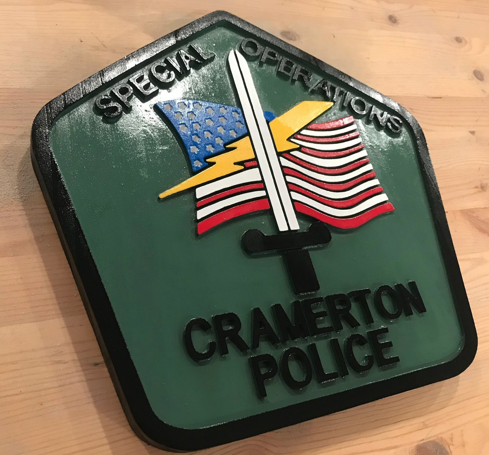 Police Cramerton 3D routed carved Patch Plaque Sign Custom
