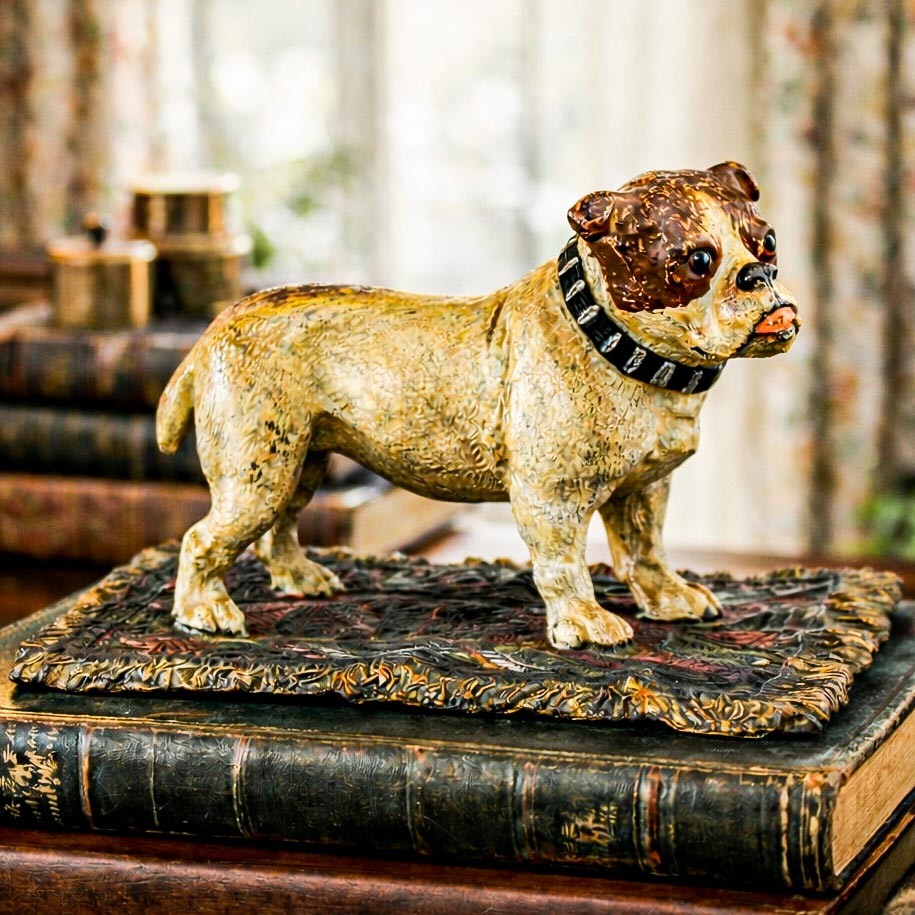 English Bulldog Figurine Antique Cold Painted Metal Dog Rug Statue Sculpture English Bulldog Figurine Antique Cold Painted Metal Dog Rug Statue Sculpture