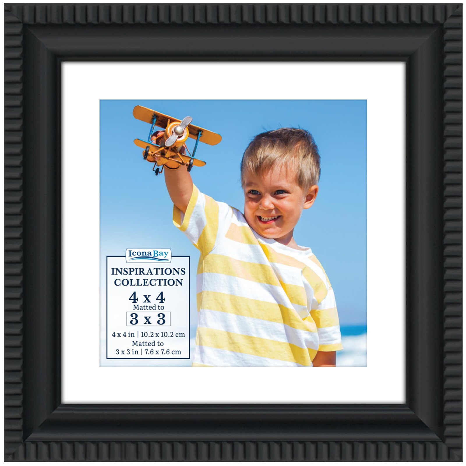 Icona Bay - 4x4 Black Picture Frame with Removable Mat mat to 3x3,