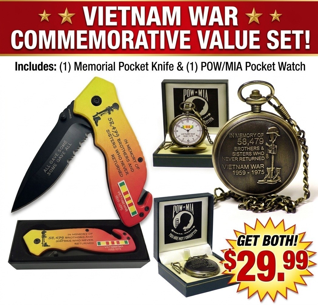 Vietnam War Veteran Pocket Knife & POW MIA Pocket Watch Commemorative Gift Set Vietnam War Veteran Pocket Knife & POW MIA Pocket Watch Commemorative Gift Set