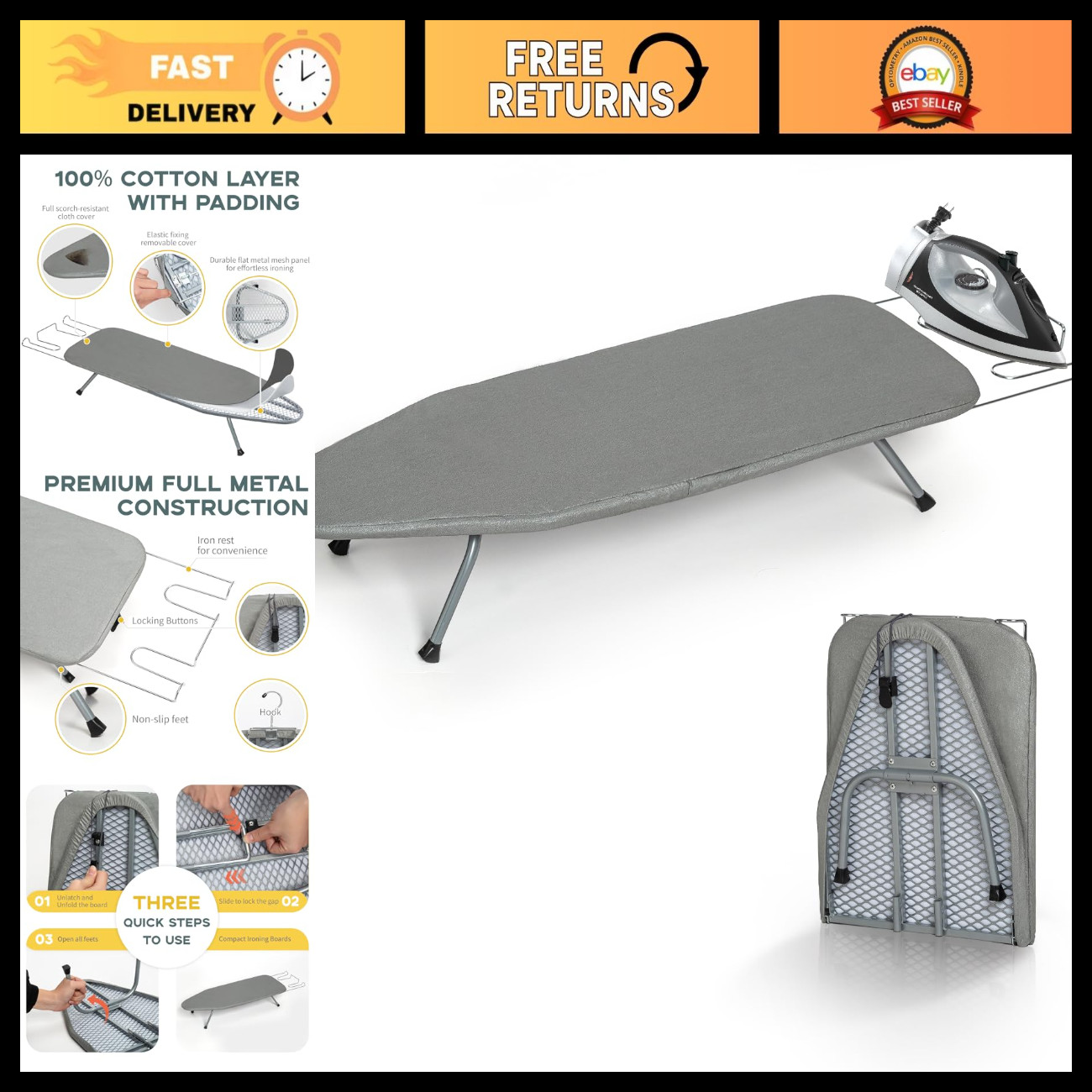 Gray Mini Tabletop Ironing Board 31"x12