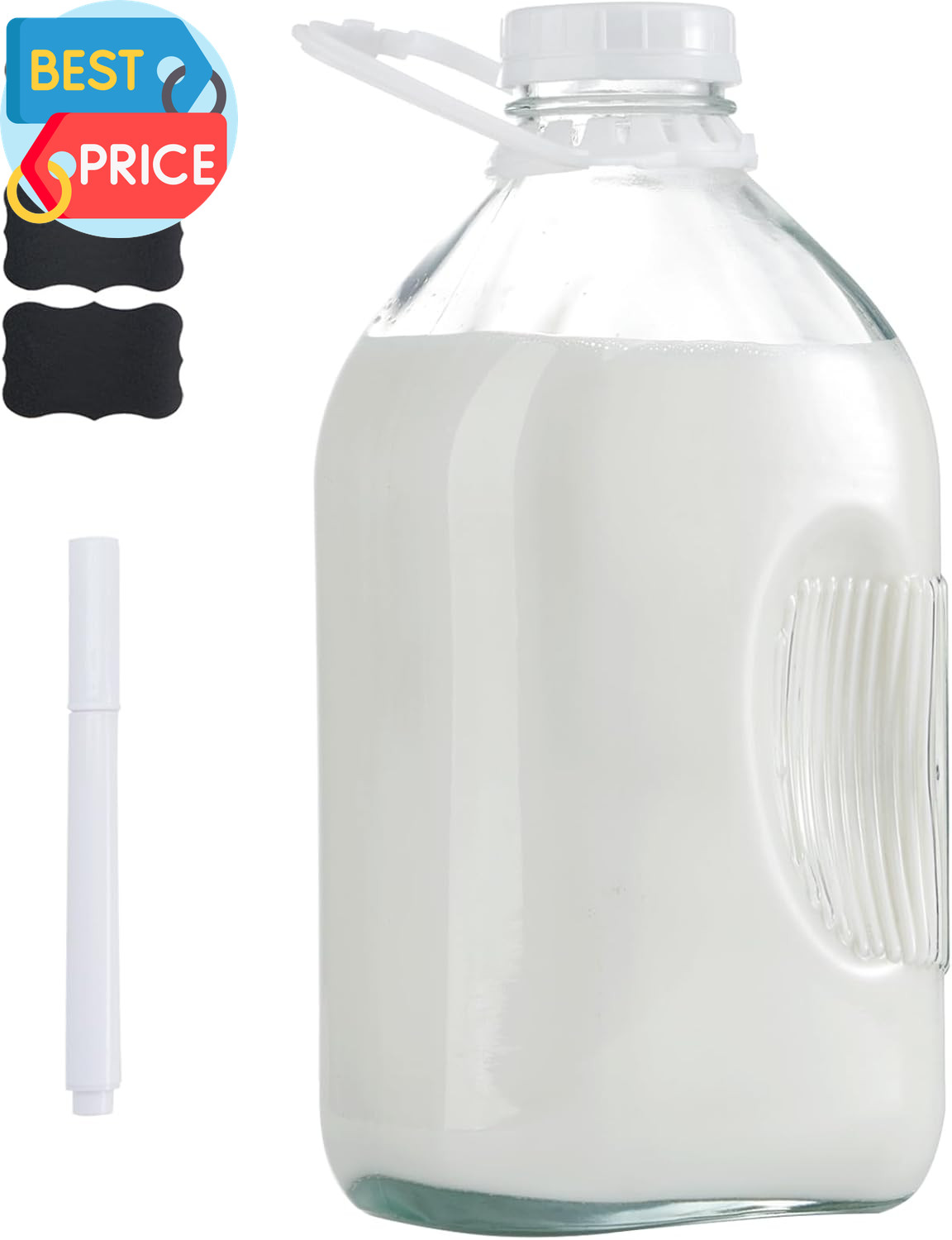Glass Milk Jugs Bottle - 64Oz Water Container with Airtight Screw Lid, Half Gall Glass Milk Jugs Bottle - 64Oz Water Container with Airtight Screw Lid, Half Gall
