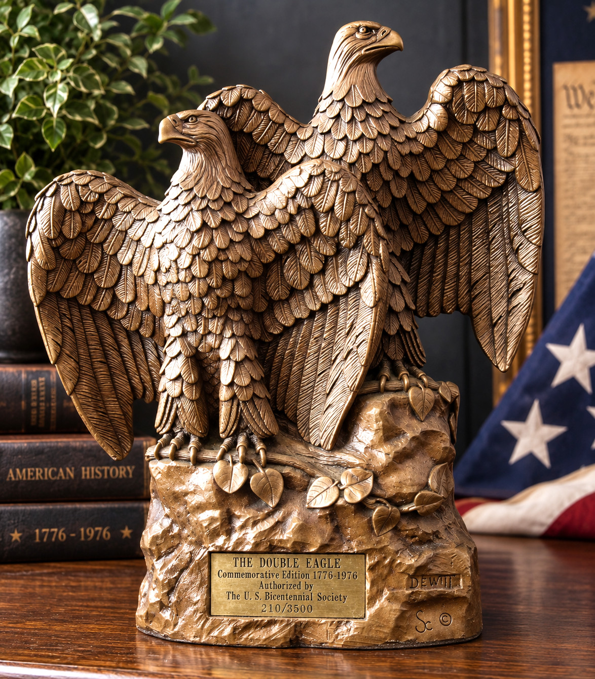 VTG 1976 Edward DeWitt Double Eagle Bicentennial Sculpture #210/3500 11.25" VTG 1976 Edward DeWitt Double Eagle Bicentennial Sculpture #210/3500 11.25"