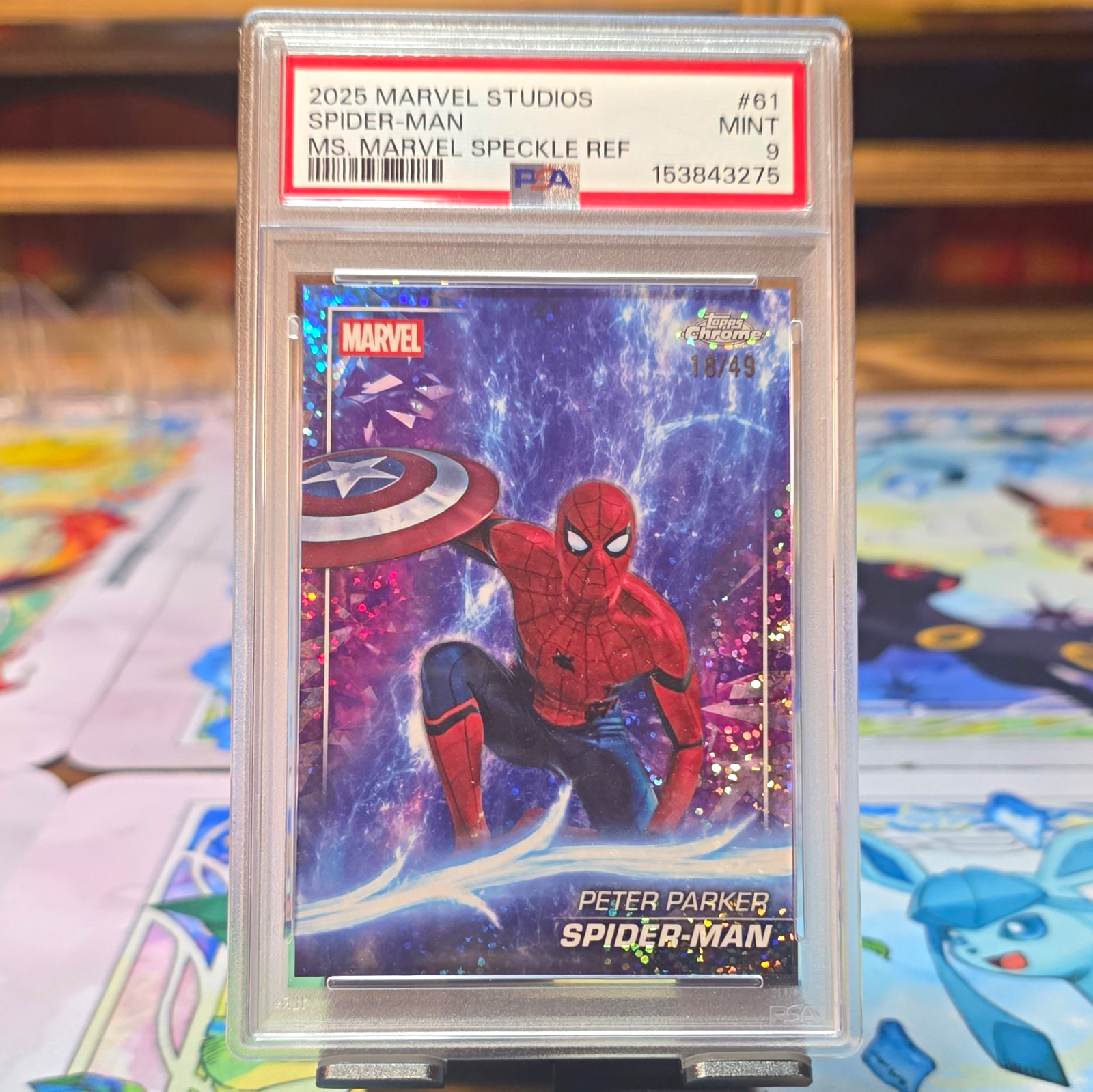 2025 Topps Marvel Studios Spider-Man #61 Ms. Marvel Speckle Refractor /49 PSA 9 2025 Topps Marvel Studios Spider-Man #61 Ms. Marvel Speckle Refractor /49 PSA 9