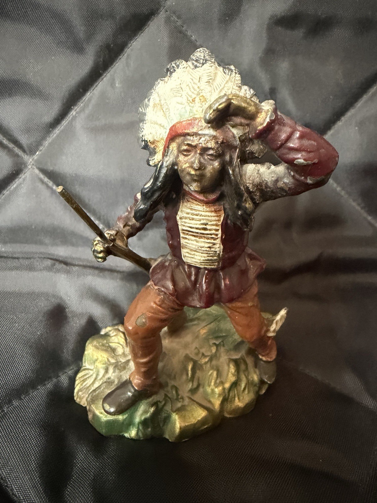 Very Rare Antique Cast Iron Hand Painted Indian Chief Signed K O READ CONDITION