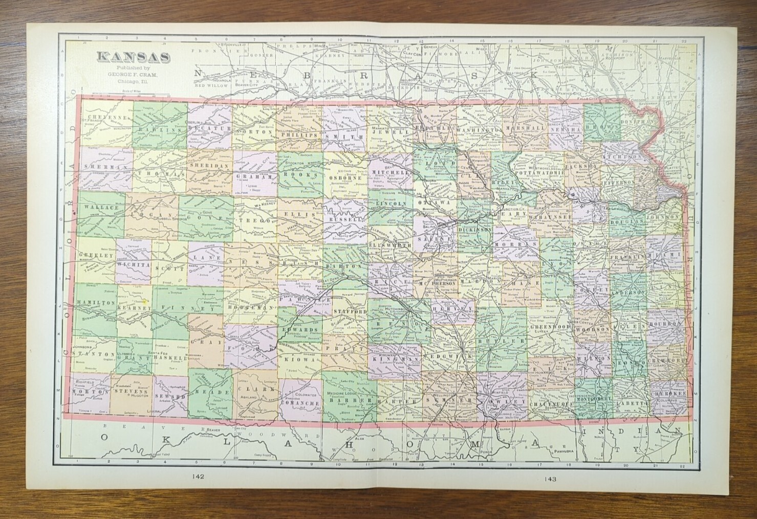 Vintage 1901 KANSAS Map 22"x14" Old Antique Original SALINA TOPEKA WICHITA KS Vintage 1901 KANSAS Map 22"x14" Old Antique Original SALINA TOPEKA WICHITA KS
