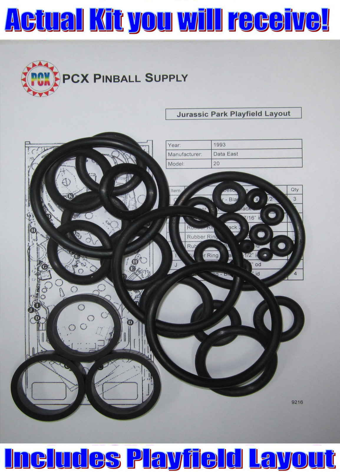 1993 Data East Jurassic Park Pinball Machine Rubber Ring Kit 1993 Data East Jurassic Park Pinball Machine Rubber Ring Kit