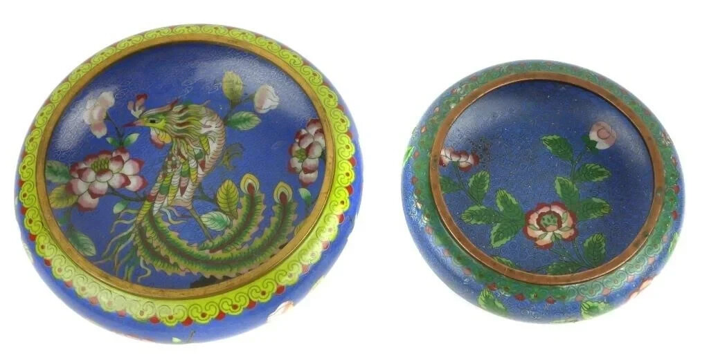 Vintage Two Chinese Cloisonne Stacking Bowls Vintage Two Chinese Cloisonne Stacking Bowls
