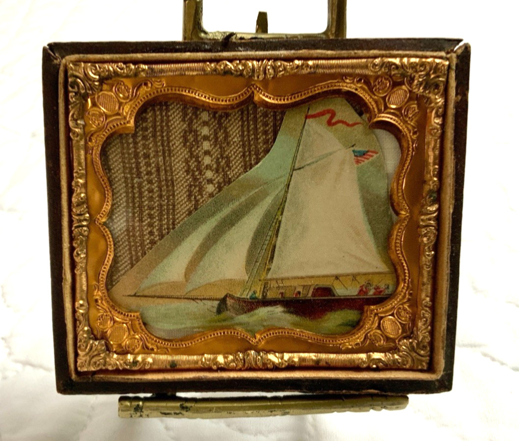 Antique Victorian Trade Card Ephemera Framed, Union Case, Sailing Ship Antique Victorian Trade Card Ephemera Framed, Union Case, Sailing Ship