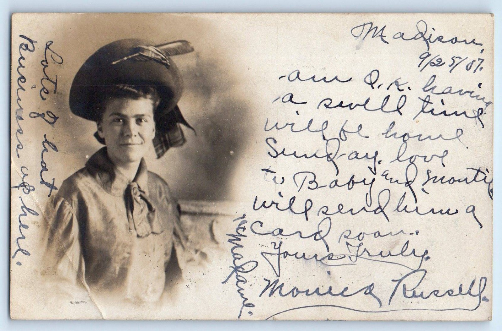 1907 Woman With Big Hat Business Madison Wisconsin WI RPPC Photo Posted Postcard 1907 Woman With Big Hat Business Madison Wisconsin WI RPPC Photo Posted Postcard