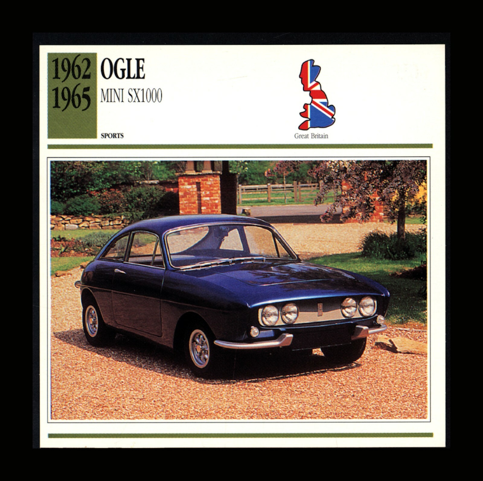 1962-1965 Ogle Mini SX1000 ATLAS EDITION Classic Car Info Spec Card 1962-1965 Ogle Mini SX1000 ATLAS EDITION Classic Car Info Spec Card