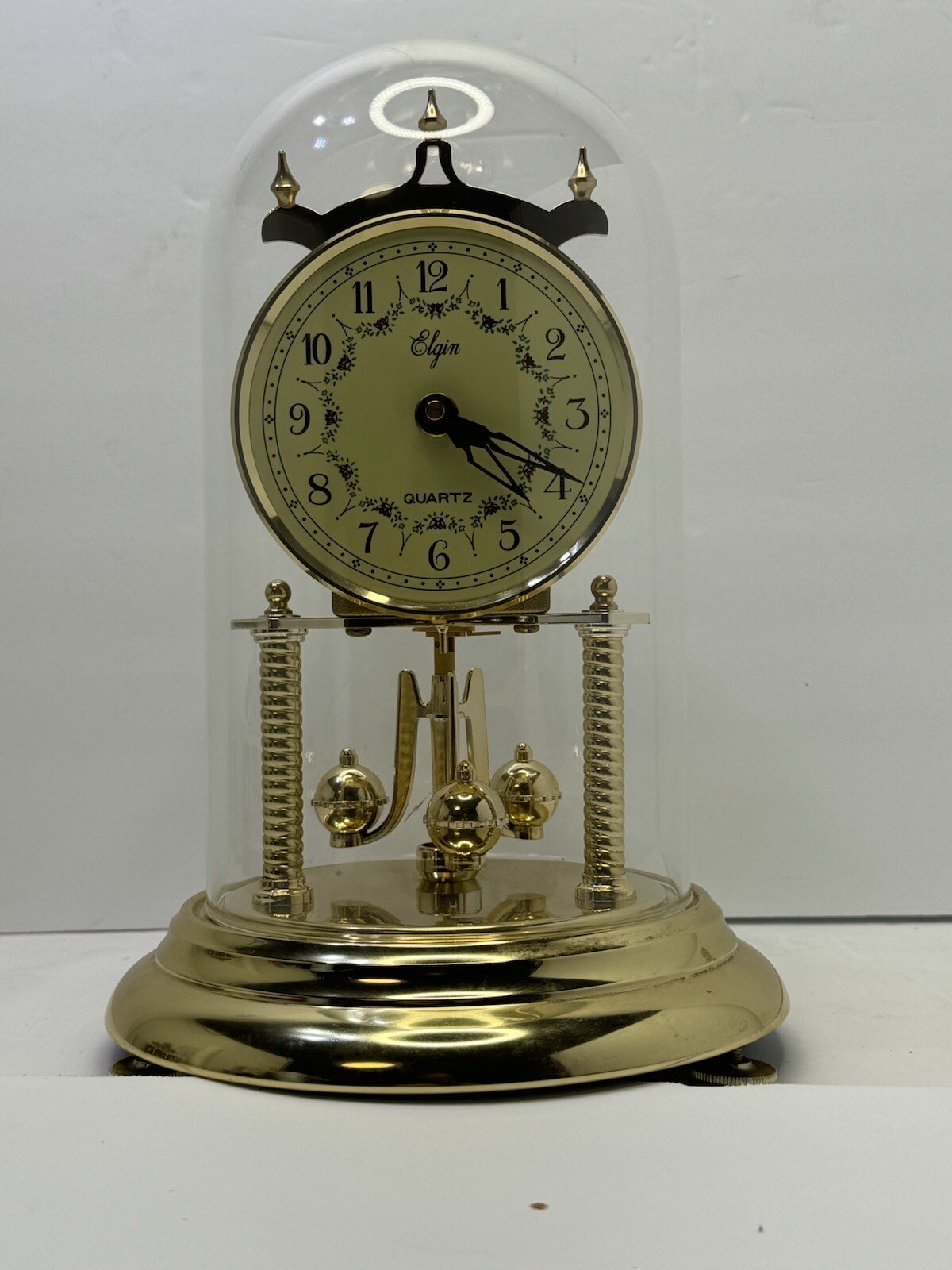 Large 12in Glass Dome Elgin Quartz anniversary torsion desk shelf mantle clock Large 12in Glass Dome Elgin Quartz anniversary torsion desk shelf mantle clock