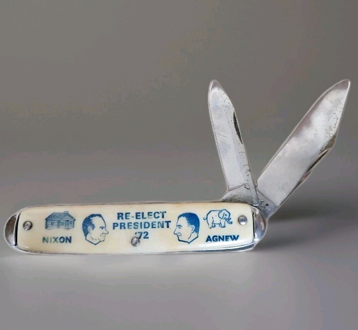 Vtg 1972 Nixon Agnew President Re-Elect USA Stamped Advertising Pocket Knife Vtg 1972 Nixon Agnew President Re-Elect USA Stamped Advertising Pocket Knife