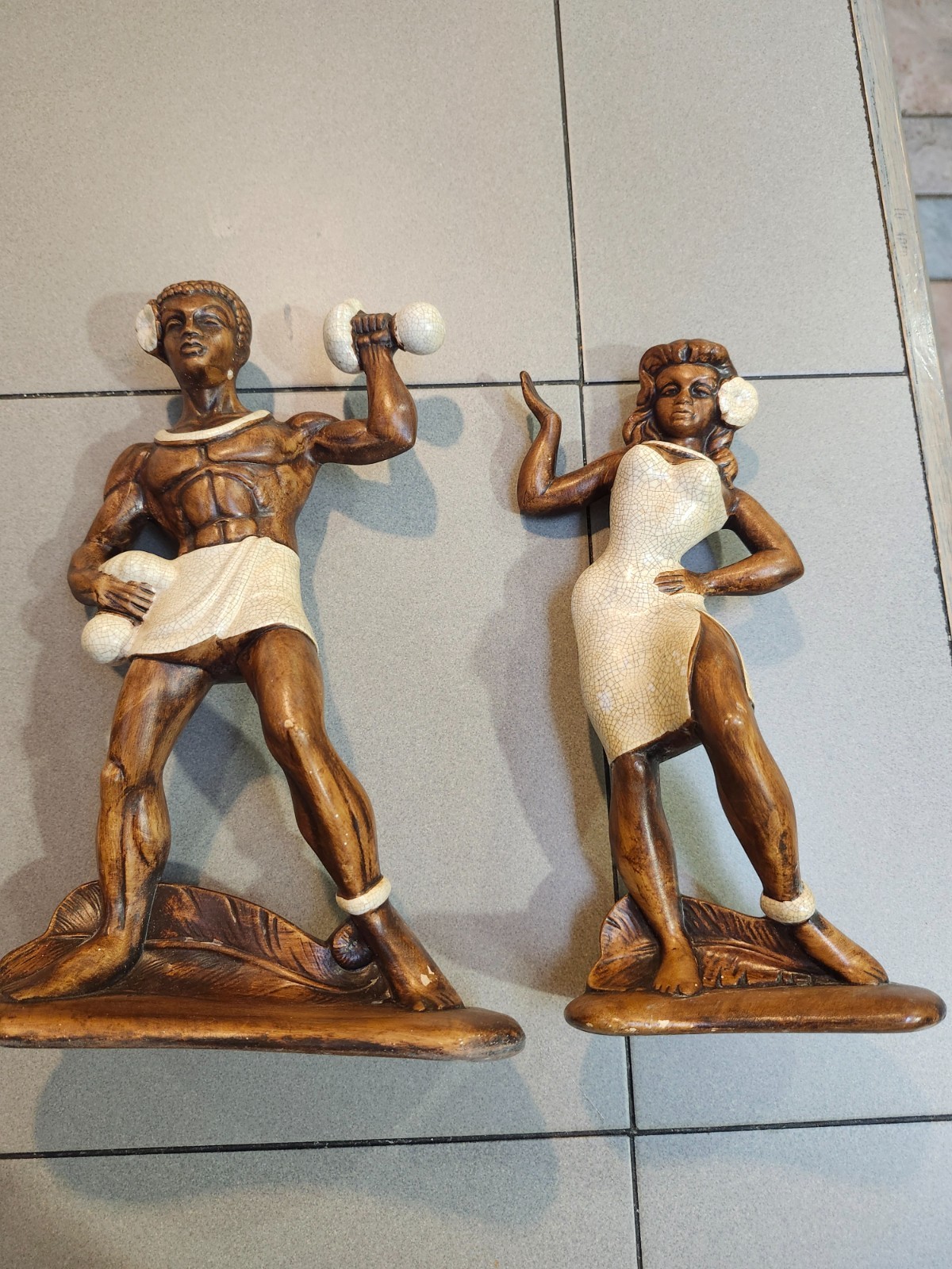 Vintage Treasure Craft Hawaiian Hula Figurines, 10.5 - 11" Tall Vintage Treasure Craft Hawaiian Hula Figurines, 10.5 - 11" Tall
