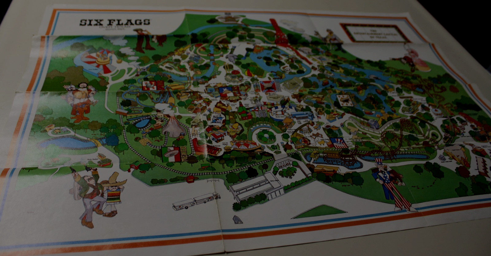 Vintage Six Flags Over Texas Park Map Dallas FT. Worth 30" x 20”