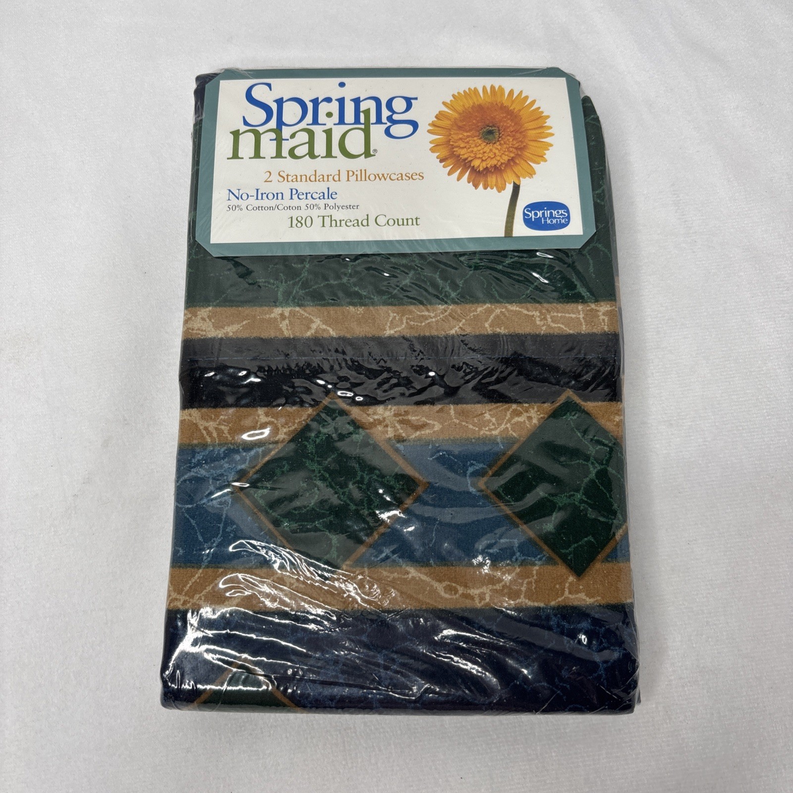 VTG 1990s Springmaid Amalfi Navy Set of 2 Standard Pillowcases 180 Percale NEW