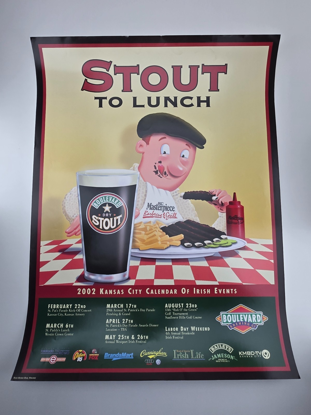Vintage 1999 Boulevard Brewing 18x24 Poster Stout to Lunch Kansas City Irish Vintage 1999 Boulevard Brewing 18x24 Poster Stout to Lunch Kansas City Irish