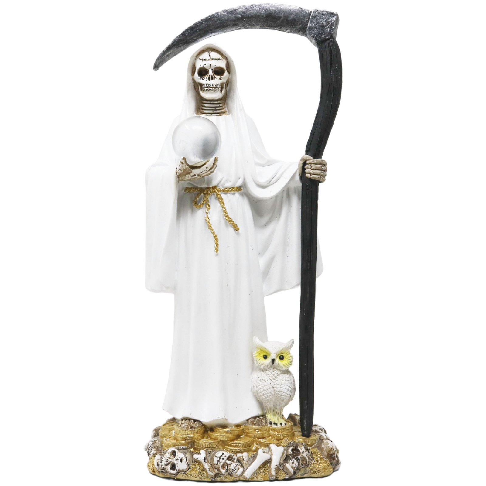 13" Inch, Santa Muerte, White, Holy Death Grim Reaper Statue / Cristal Ball 13" Inch, Santa Muerte, White, Holy Death Grim Reaper Statue / Cristal Ball