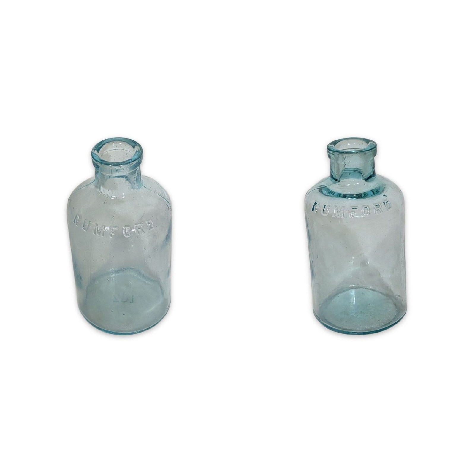 Lot of 2 Rumford Embossed Aqua Glass Bottles Antique 1880s-1910s Lot of 2 Rumford Embossed Aqua Glass Bottles Antique 1880s-1910s