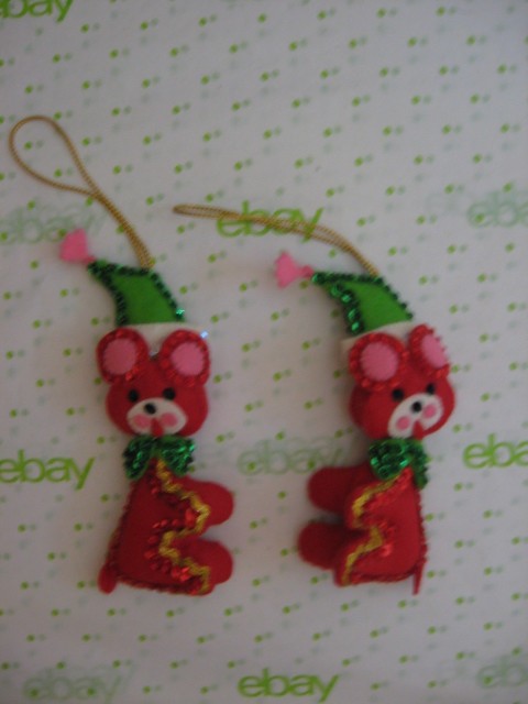 2 Vint Handmade 1971 Bucilla Jeweled Christmas Ornaments Kit 8319 RED BEARS Only 2 Vint Handmade 1971 Bucilla Jeweled Christmas Ornaments Kit 8319 RED BEARS Only