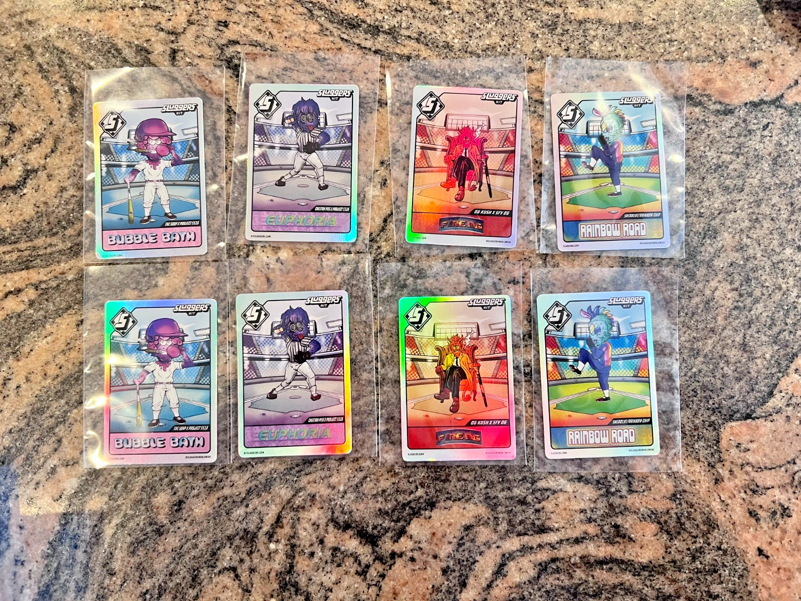 Sluggers Hit Holographic Card (lot 5) Bubble Bath Euphoria Fire OG Rainbow Road
