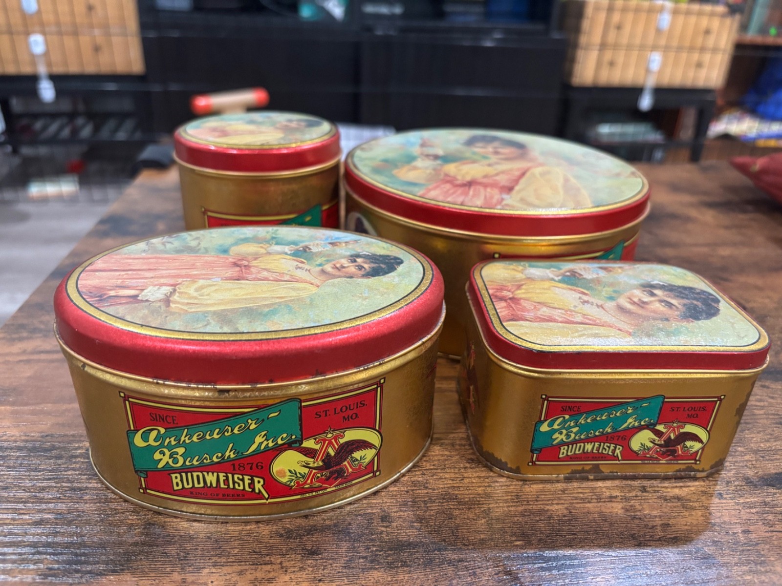 Vintage 1992 Budweiser A&Eagle Collectible Nesting Tin Set of 4 - Bud Girl Vintage 1992 Budweiser A&Eagle Collectible Nesting Tin Set of 4 - Bud Girl